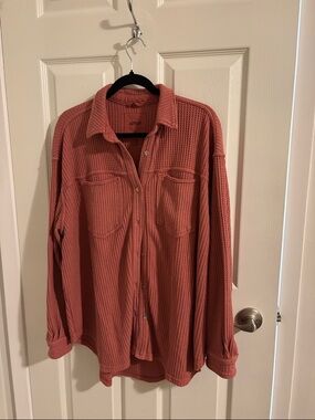 aerie Waffle Knit Shacket in Rosewood